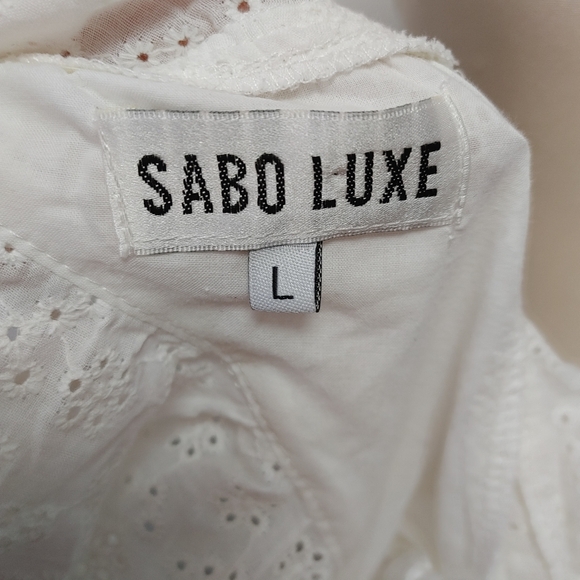 Sabo Luxe White Eyelet Ruffle Mini Dress Size 8 - Picture 11 of 14